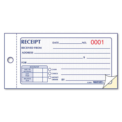 Image of Rediform® Small Money Receipt Book, Two-Part Carbonless, 2.75 x 5, 50 Forms Total