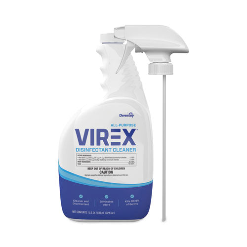 Image of Diversey Virex All-Purpose Disinfectant Cleaner, Lemon Scent, 32 Oz Spray Bottle, 4/carton