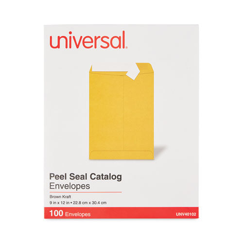 Image of Universal® Peel Seal Strip Catalog Envelope, #10 1/2, Square Flap, Self-Adhesive Closure, 9 x 12, Natural Kraft, 100/Box