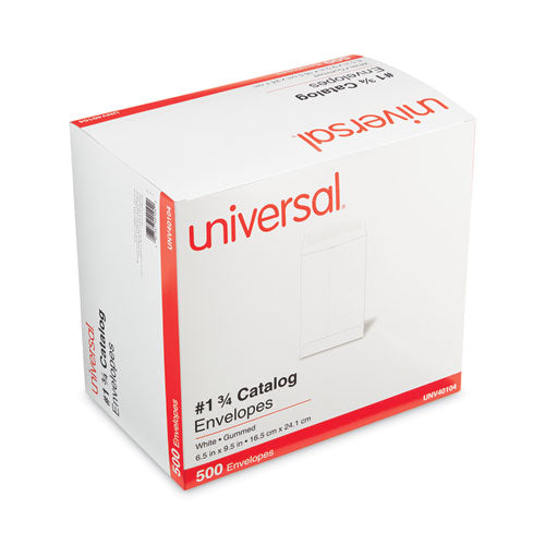 Image of Universal® Catalog Envelope, 24 lb Bond Weight Paper, #1 3/4, Square Flap, Gummed Closure, 6.5 x 9.5, White, 500/Box