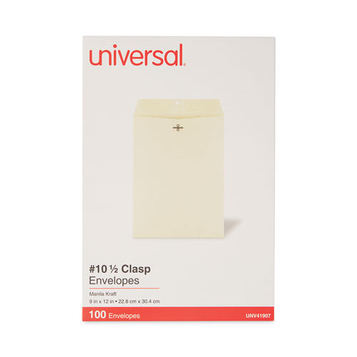 Image of Universal® Kraft Clasp Envelope, #10 1/2, Square Flap, Clasp/gummed Closure, 9 X 12, Brown Kraft, 100/box