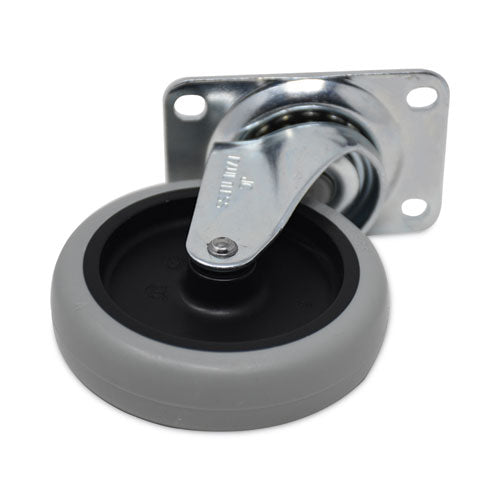 Image of Rubbermaid® Commercial Non-Marking Plate Casters, Swivel Mount Plate, 4" Wheel, Black/Gray/Silver