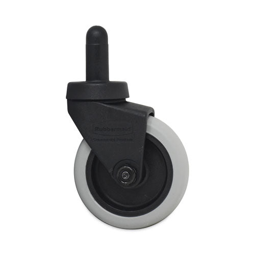 Image of Rubbermaid® Commercial Replacement Bayonet-Stem Swivel Casters, Grip Ring Stem, 3" Soft Rubber Wheel, Black