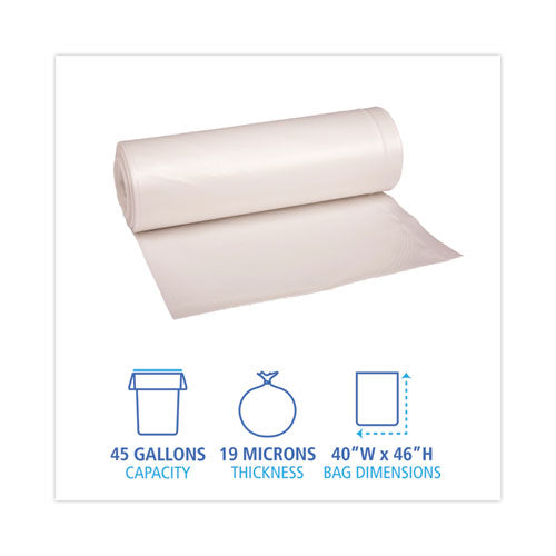 Image of Boardwalk® High-Density Can Liners, 45 gal, 19 mic, 40" x 46", Natural, Perforated Roll, 25 Bags/Roll, 6 Rolls/Carton