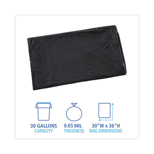 Image of Boardwalk® Linear Low Density Industrial Can Liners, 30 gal, 0.65 mil, 30" x 36", Black, Flat Pack, 200/Carton