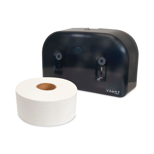 Image of Morcon Tissue Valay Plastic Mini Jumbo Bath Tissue Dispenser, Two Rolls, 9.75 x 15.87 x 5.25, Black