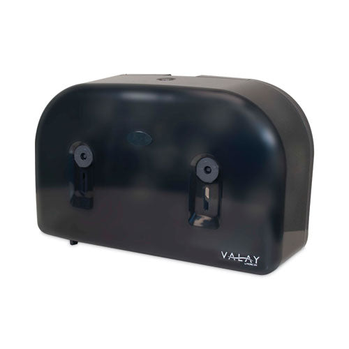 Image of Morcon Tissue Valay Plastic Mini Jumbo Bath Tissue Dispenser, Two Rolls, 9.75 x 15.87 x 5.25, Black
