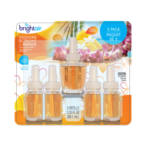 Image of BRIGHT Air® Electric Scented Oil Air Freshener Refill, Hawaiian Blossoms And Papaya, 0.67 Oz Bottle, 5/pack, 6 Pack/carton