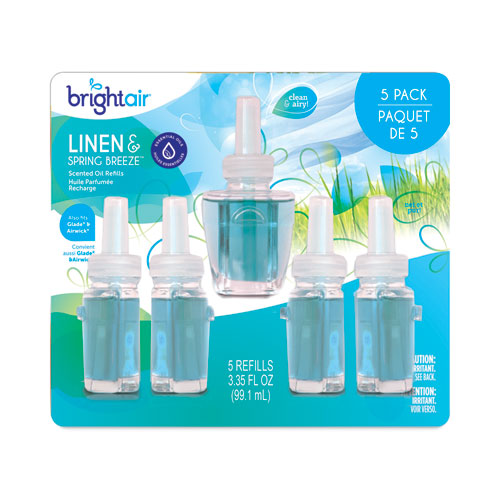 Image of BRIGHT Air® Electric Scented Oil Air Freshener Refill, Linen And Spring Breeze, 0.67 Oz Bottle, 5/pack, 6 Pack/carton