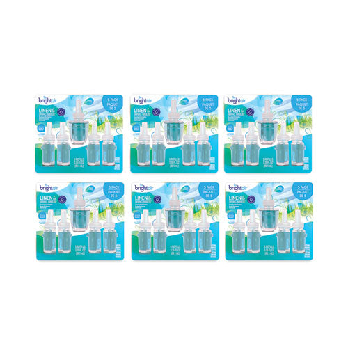 Image of BRIGHT Air® Electric Scented Oil Air Freshener Refill, Linen And Spring Breeze, 0.67 Oz Bottle, 5/pack, 6 Pack/carton