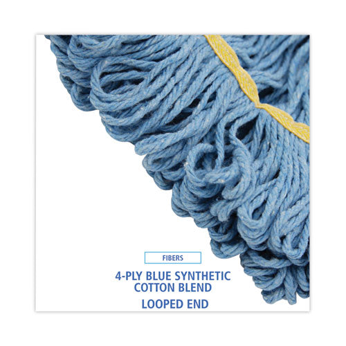 Image of Boardwalk® Super Loop Wet Mop Head, Cotton/synthetic Fiber, 5" Headband, Small Size, Blue, 12/carton