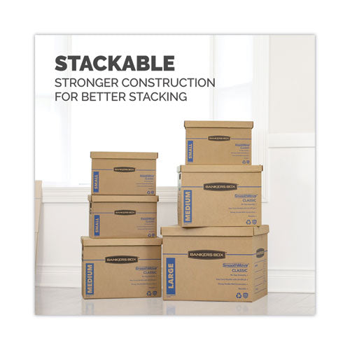 Image of Bankers Box® SmoothMove Classic Moving/Storage Boxes, Half Slotted Container (HSC), Small, 12" x 15" x 10", Brown/Blue, 15/Carton