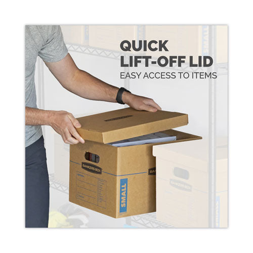 Image of Bankers Box® SmoothMove Classic Moving/Storage Boxes, Half Slotted Container (HSC), Small, 12" x 15" x 10", Brown/Blue, 15/Carton