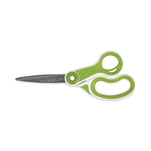 Image of Westcott® CarboTitanium Bonded Scissors, 8" Long, 3.25" Cut Length, Straight White/Green Handle