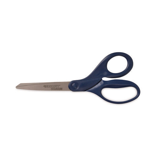 Image of Westcott® Titanium Bonded Scissors, 8" Long, 3.5" Cut Length, Straight Navy Handle