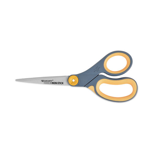 Image of Westcott® Non-Stick Titanium Bonded Scissors, 8" Long, 3.25" Cut Length, Straight Gray/Yellow Handle