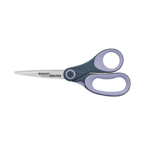 Image of Westcott® Non-Stick Titanium Bonded Scissors, 8" Long, 3.25" Cut Length, Straight Gray/Purple Handle