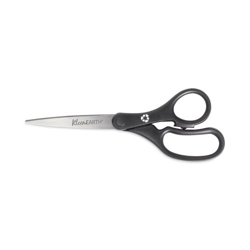 Image of Westcott® KleenEarth Basic Plastic Handle Scissors, 8" Long, 3.25" Cut Length, Straight Black Handle