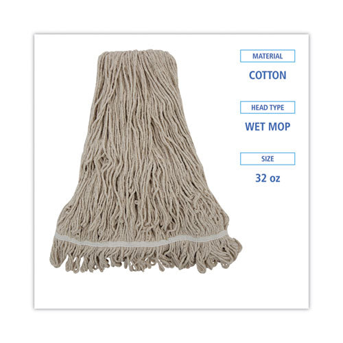 Image of Boardwalk® Mop Head, Pro Loop Web/tailband, Premium Standard Head, Cotton, 32-Oz., White