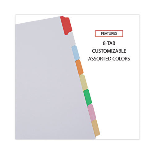 Image of Universal® Deluxe Write-On/Erasable Tab Index, 8-Tab, 11 x 8.5, White, Assorted Tabs, 1 Set