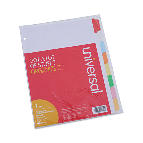 Image of Universal® Deluxe Write-On/Erasable Tab Index, 8-Tab, 11 x 8.5, White, Assorted Tabs, 1 Set