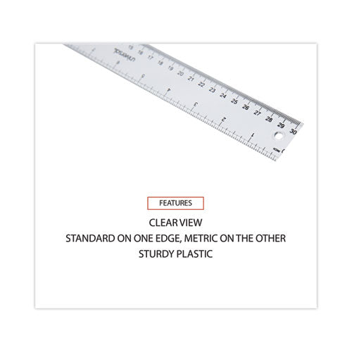 Image of Universal® Clear Plastic Ruler, Standard/metric, 12" Long, Clear
