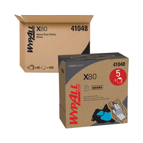 Image of WypAll® X80 Cloths, HYDROKNIT, POP-UP Box, 8.34 x 16.8, White, 80/Box, 5 Boxes/Carton