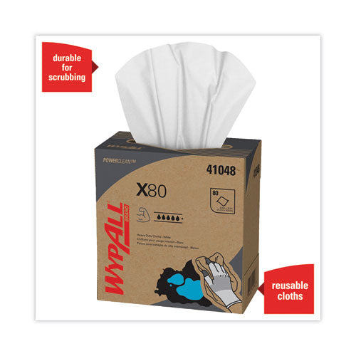 Image of WypAll® X80 Cloths, HYDROKNIT, POP-UP Box, 8.34 x 16.8, White, 80/Box, 5 Boxes/Carton