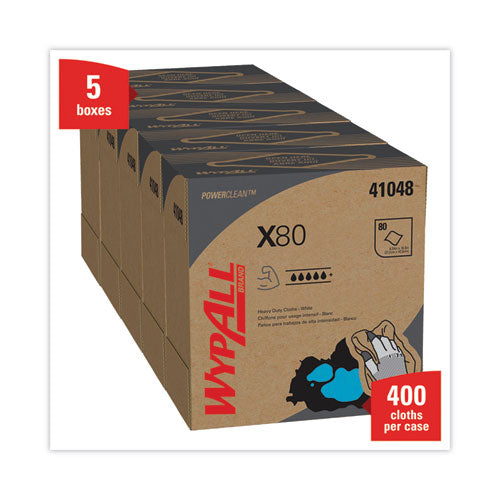 Image of WypAll® X80 Cloths, HYDROKNIT, POP-UP Box, 8.34 x 16.8, White, 80/Box, 5 Boxes/Carton