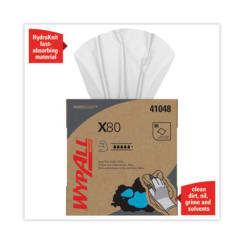 Image of WypAll® X80 Cloths, HYDROKNIT, POP-UP Box, 8.34 x 16.8, White, 80/Box, 5 Boxes/Carton