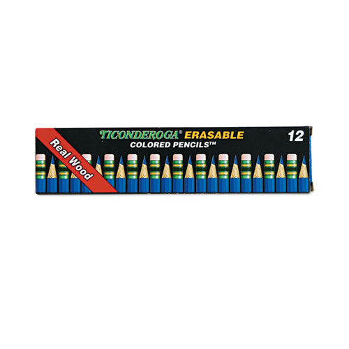 Image of Ticonderoga® Erasable Colored Pencils, 2.6 mm, 2B (#2), Blue Lead, Blue Barrel, 12/Pack