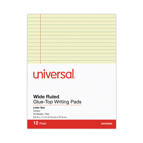 Image of Universal® Glue Top Pads, Wide/legal Rule, 50 Canary-Yellow 8.5 X 11 Sheets, Dozen