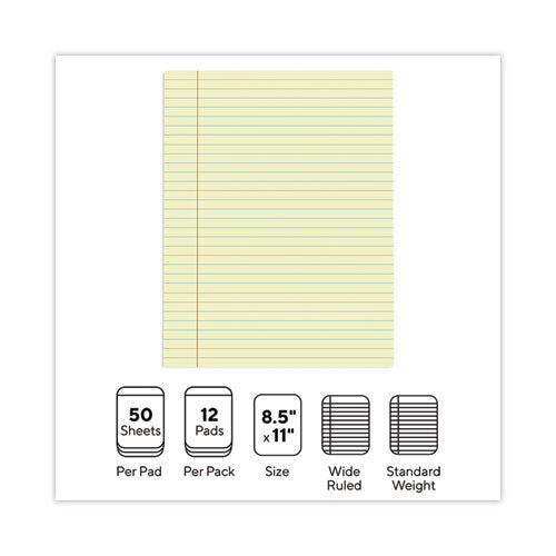 Image of Universal® Glue Top Pads, Wide/legal Rule, 50 Canary-Yellow 8.5 X 11 Sheets, Dozen