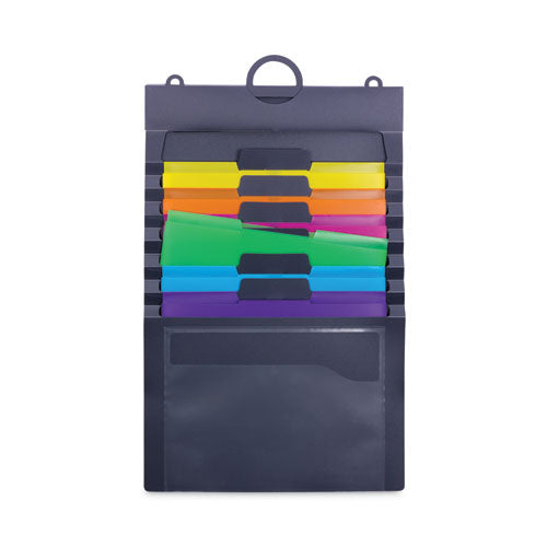 Image of Smead Cascading Wall Organizer, 6 Sections, Letter Size, 14.25 x 24.25, Gray, Neon Green, Neon Orange, Neon Pink, Purple, Yellow
