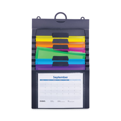 Image of Smead Cascading Wall Organizer, 6 Sections, Letter Size, 14.25 x 24.25, Gray, Neon Green, Neon Orange, Neon Pink, Purple, Yellow