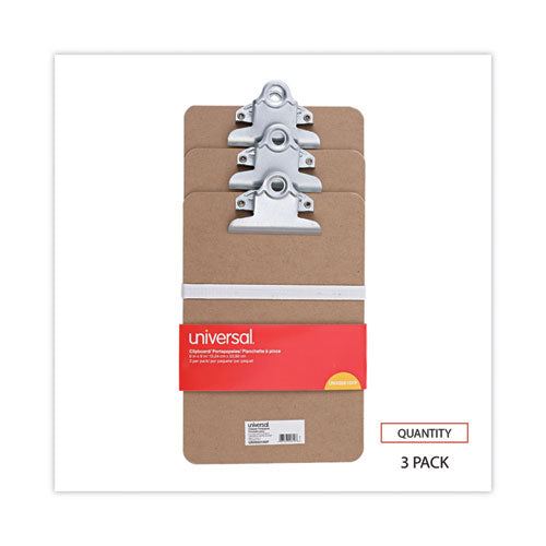 Image of Universal® Hardboard Clipboard, 0.75" Clip Capacity, Holds 5 x 8 Sheets, Brown, 3/Pack