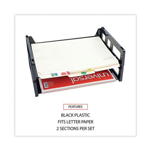 Image of Universal® Recycled Plastic Side Load Desk Trays, 2 Sections, Letter Size Files, 13" X 9" X 2.75", Black