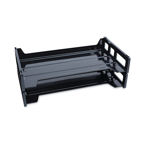 Image of Universal® Recycled Plastic Side Load Desk Trays, 2 Sections, Legal Size Files, 16.25" X 9" X 2.75", Black