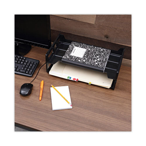 Image of Universal® Recycled Plastic Side Load Desk Trays, 2 Sections, Legal Size Files, 16.25" X 9" X 2.75", Black