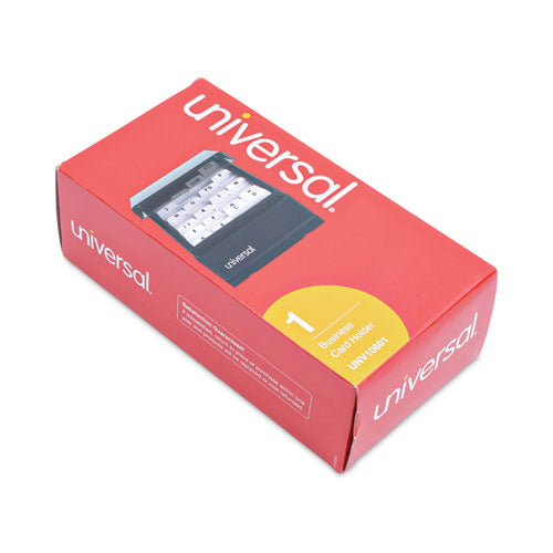Image of Universal® Business Card File, Holds 600 2 X 3.5 Cards, 4.25 X 8.25 X 2.5, Metal/plastic, Black