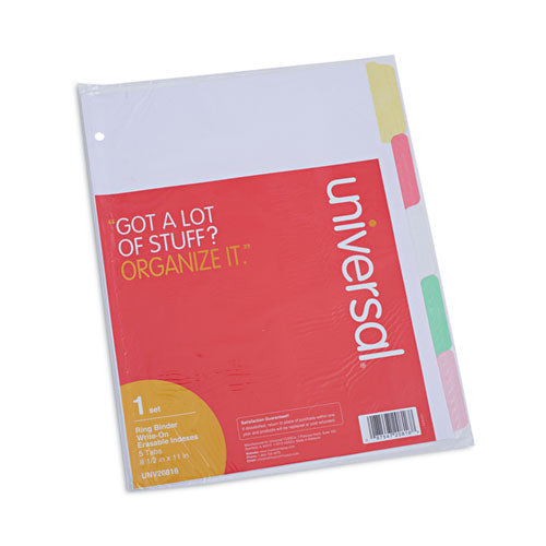 Image of Universal® Deluxe Write-On/Erasable Tab Index, 5-Tab, 11 x 8.5, White, Assorted Tabs, 1 Set