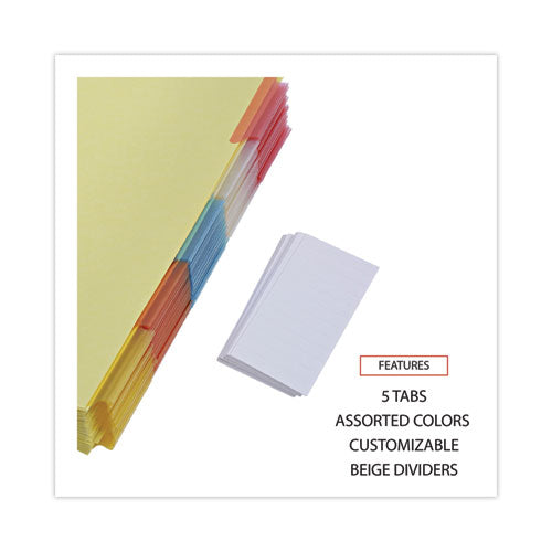 Image of Universal® Deluxe Extended Insertable Tab Indexes, 5-Tab, 11 x 8.5, Buff, Assorted tabs, 24 Sets