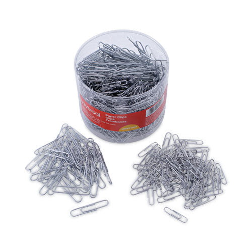 Image of Universal® Plastic-Coated Paper Clips with Two-Compartment Dispenser Tub, (750) #2 Clips, (250) Jumbo Clips, Silver