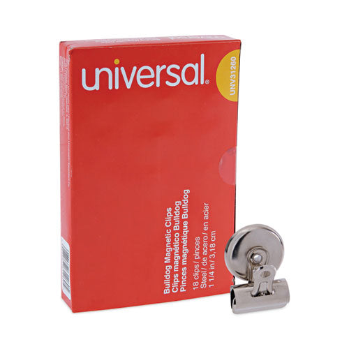 Image of Universal® Bulldog Magnetic Clips, Small, Nickel, 18/Pack