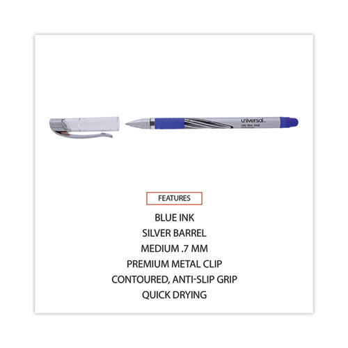 Image of Universal Gel Pen, Stick, Medium 0.7 Mm, Blue Ink, Silver/blue Barrel, Dozen