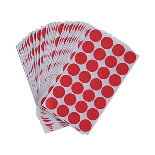 Image of Universal® Self-Adhesive Removable Color-Coding Labels, 0.75" dia, Red, 28/Sheet, 36 Sheets/Pack