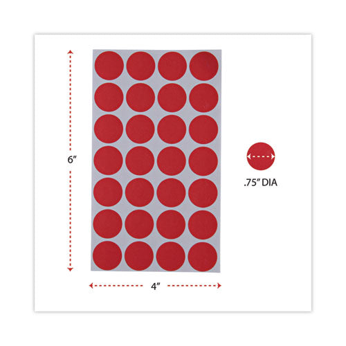 Image of Universal® Self-Adhesive Removable Color-Coding Labels, 0.75" dia, Red, 28/Sheet, 36 Sheets/Pack