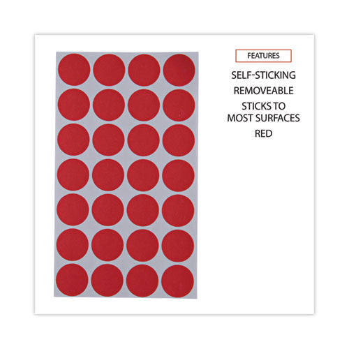 Image of Universal® Self-Adhesive Removable Color-Coding Labels, 0.75" dia, Red, 28/Sheet, 36 Sheets/Pack