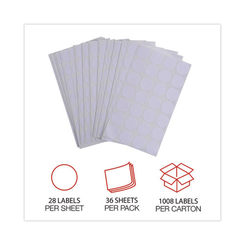 Image of Universal® Self-Adhesive Removable Color-Coding Labels, 0.75" dia, White, 28/Sheet, 36 Sheets/Pack