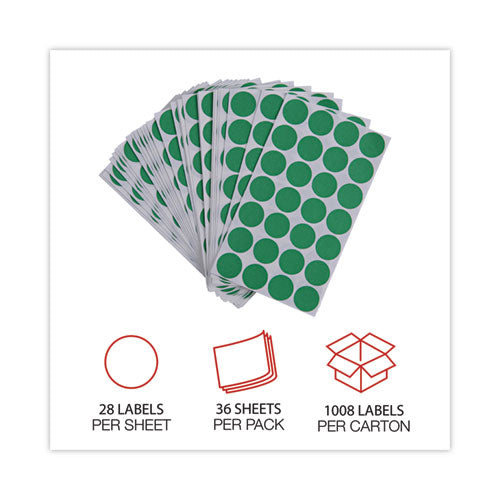 Image of Universal® Self-Adhesive Removable Color-Coding Labels, 0.75" dia, Green, 28/Sheet, 36 Sheets/Pack